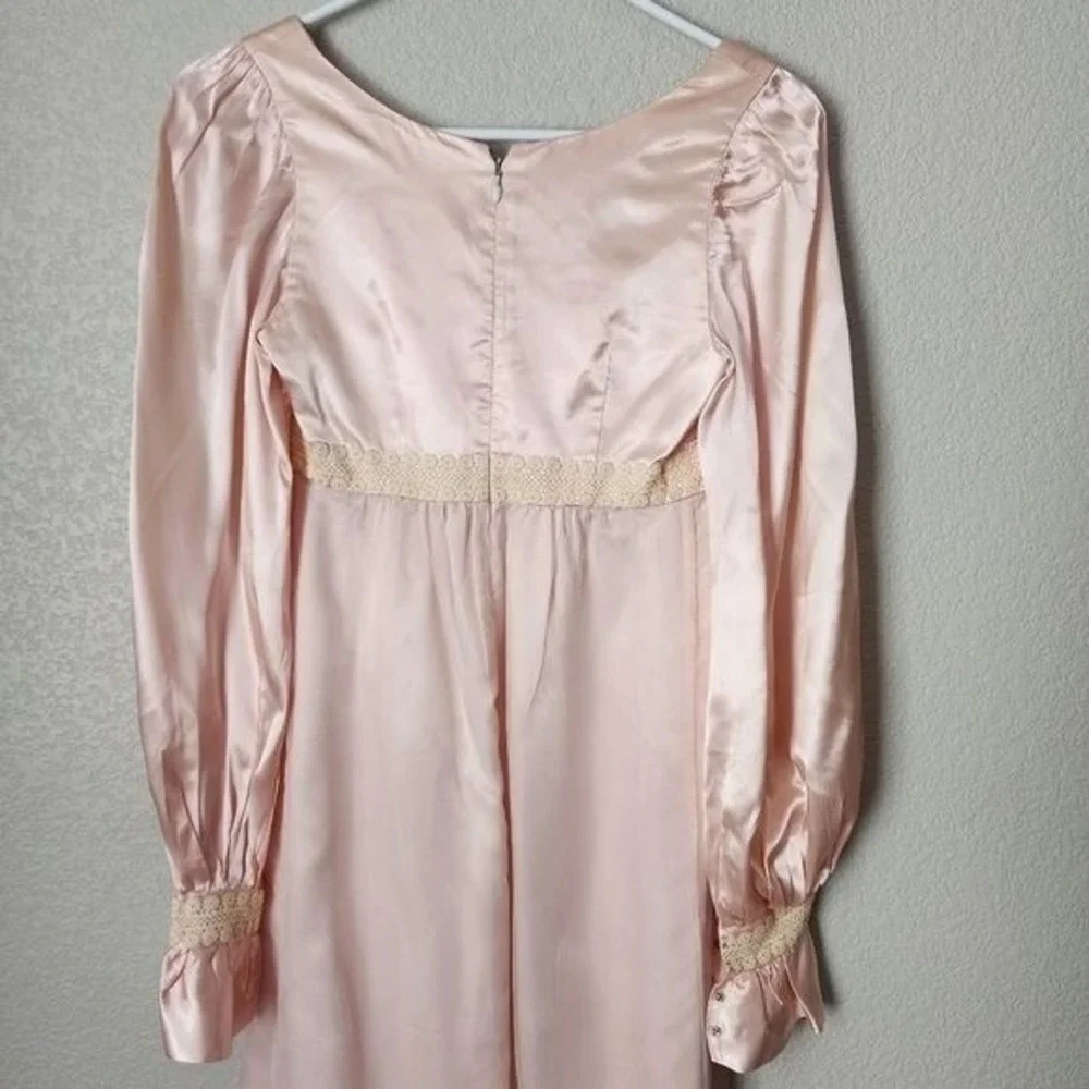 VINTAGE 70s Handmade Satin Babydoll Maxi Dress‎ Cottagecore Pink
